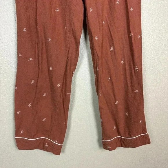 Madewell Bow Embroidered Flannel Pajama Pants Rust Large - Picture 5 of 9